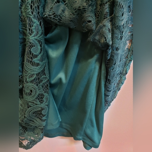 Wisp Petites NWT Deep Teal Lace Cap Sleeve Dress, Size 4 - Picture 4 of 7
